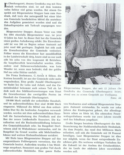 Zeitungsbericht ber Brgermeister Stepper im Schwarzwlder Bote am 30.09.1967